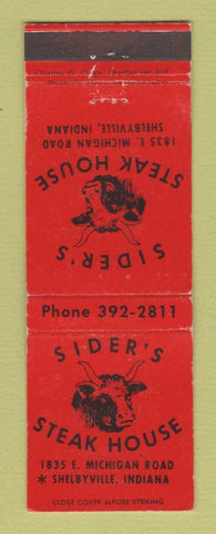 Matchbook Cover - Sider's Steak House Shelbyville IN WEAR
