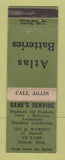 Matchbook Cover - Gene's Standard oil gas Detroit MI Atlas Batteries WEAR