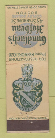 Matchbook Cover - Gundlach's Hofbrau Boston MA FEDERAL LONG WEAR
