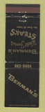 Matchbook Cover - Berman's Steaks WEAR
