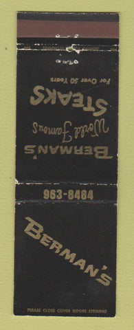 Matchbook Cover - Berman's Steaks WEAR