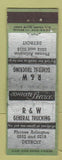 Matchbook Cover - R&W General Trucking Detroit MI ARROW WEAR