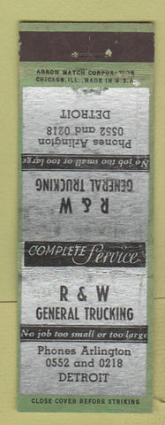 Matchbook Cover - R&W General Trucking Detroit MI ARROW WEAR