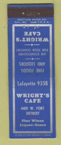 Matchbook Cover - Wright's Cafe Detroit MI