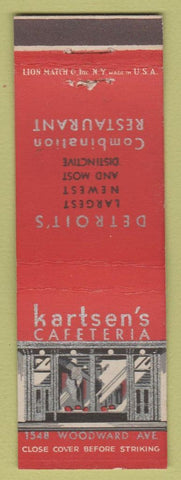 Matchbook Cover - Kartsen's Cafeteria Detroit MI