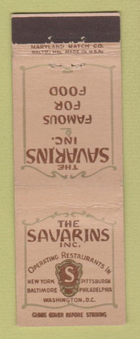 Matchbook Cover - Savarins Restaurants Washington DC New York City Pittsburgh