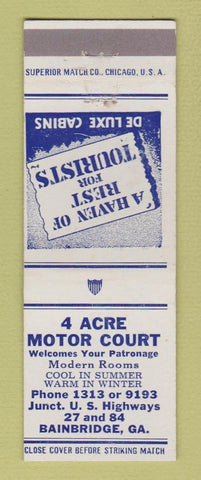 Matchbook Cover - 4 Acre Motor Court Bainbridge GA