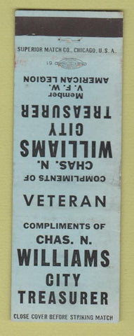 Matchbook Cover - Chas N Williams City Treasurer MI? WEAR