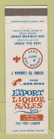 Matchbook Cover - Export Liquor Sales Detroit MI
