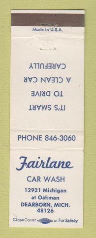 Matchbook Cover - Fairlane Car Wash Dearborn MI