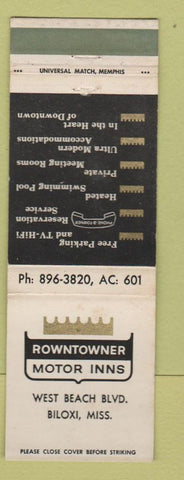 Matchbook Cover - Rowntowner Motor Inns Biloxi MS