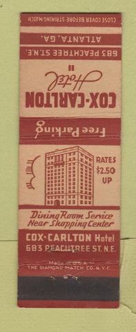 Matchbook Cover - Cox Carlton Hotel Atlanta GA #1