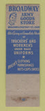 Matchbook Cover - Broadway Army Goods Store WWII St Louis MO Work Clothes