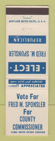 Matchbook Cover - Fred Sponsler County Commissioner Election MI?