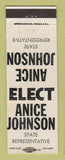 Matchbook Cover - Anice Johnson State Rep Election MI?