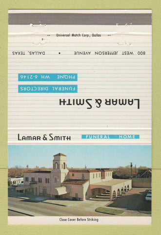 Matchbook Cover - Lamar & Smith Funeral Home Dallas TX 40 Strike