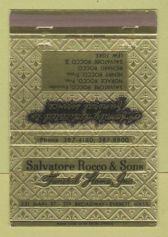 Matchbook Cover - Salvatore Rocco Sons Funeral Home Everett MA 40 Strike