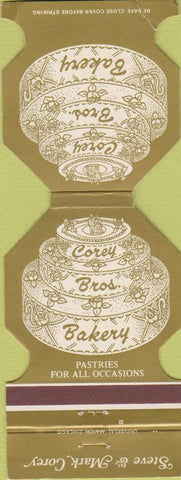 Matchbook Cover - Corey Bros Bakery wedding cake Hobart IN