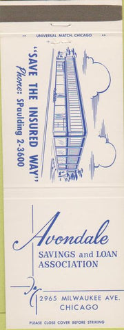 Matchbook Cover - Avondale Savings Bank Chicago IL 30 Strike