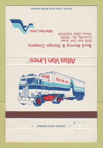 Matchbook Cover - Atlas Van Lines Trucking Boyd Moving Louisville KY 40 Strike