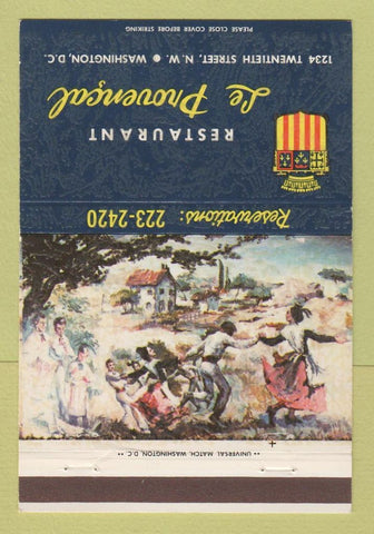 Matchbook Cover - Restaurant Le Provencal Washington DC 40 Strike