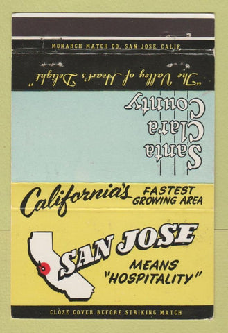 Matchbook Cover - San Jose CA Tourism Santa Clara CA 40 Strike