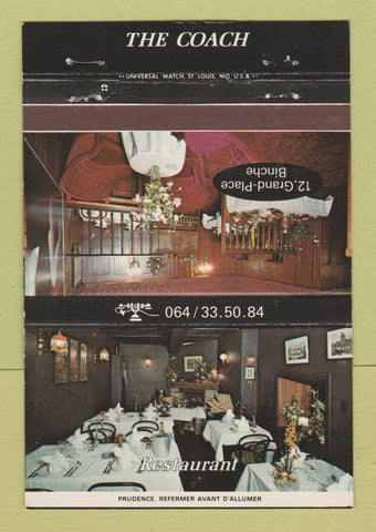 Matchbook Cover - The Coach Restaurant Binche Belgium 40 Strike