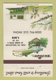 Matchbook Cover - Apache Campers Dave's Doylestown PA 40 Strike