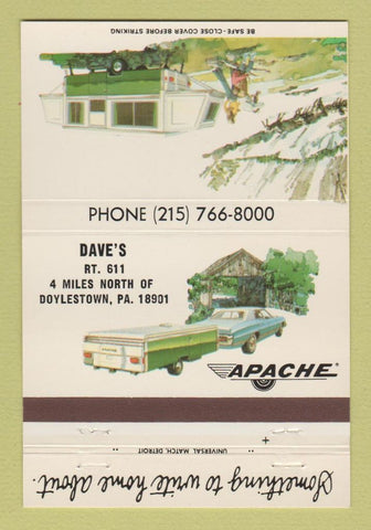 Matchbook Cover - Apache Campers Dave's Doylestown PA 40 Strike