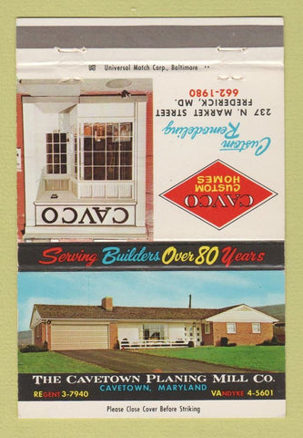 Matchbook Cover - Cavco Custom Homes Frederick MD Cavetown 40 Strike
