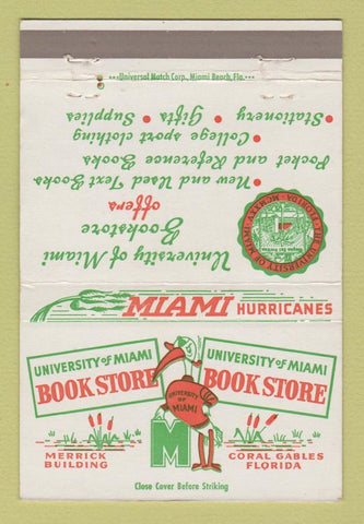 Matchbook Cover - University of Miami Hurricanes FL Coral Gables 40 Strike