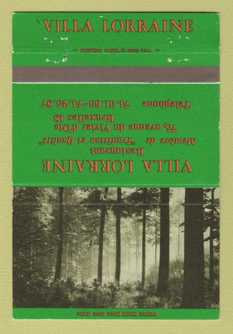 Matchbook Cover - Villa Lorraine Restaurant Brussels Belgium 40 Strike