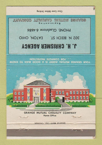 Matchbook Cover - JH Chrismer Insurance Grange Eaton OH 40 Strike