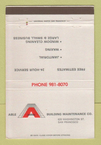 Matchbook Cover - Able Building Maintenance San Francisco CA 40 Strike