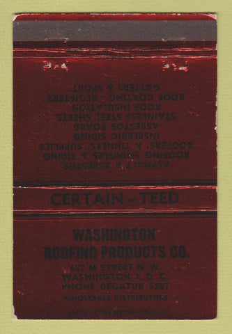 Matchbook Cover - Washington Roofing Products Washington DC WEAR 40 Strike