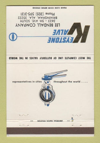 Matchbook Cover - Keystone Valve Lee Bendall Birmingham AL 40 Strike