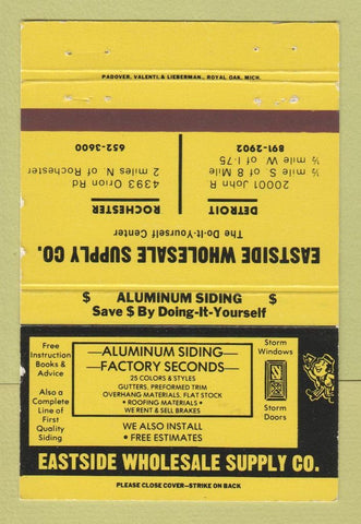 Matchbook Cover - Eastside Wholesale Supply Detroit Rochester MI 40 Strike