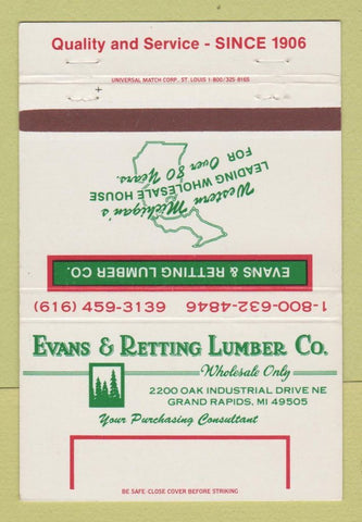 Matchbook Cover - Evans Retting Lumber Grand Rapids MI 40 Strike