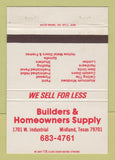 Matchbook Cover - Builders & Homeowners Supply Lumber Midland TX 40 Strike