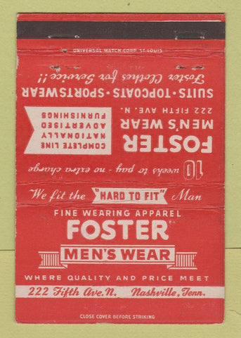 Matchbook Cover - Foster Men's Clothes Nashville OH 40 Strike