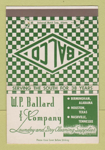 Matchbook Cover - WP Ballard Laundry Supply Birmingham AL Houston TX 40 Strike