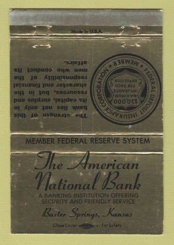 Matchbook Cover - American National Bank Baxter Springs KS WEAR 40 Strike