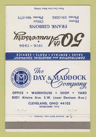 Matchbook Cover - Day & Maddock Construction Equipment Cleveland OH 40 Strike