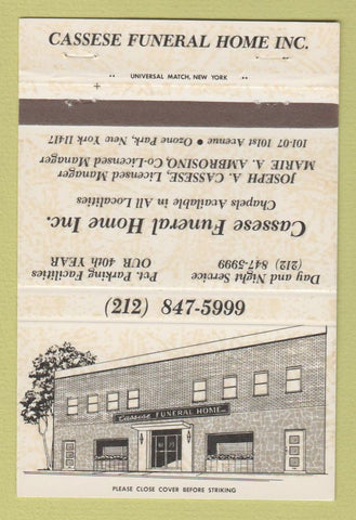 Matchbook Cover - Cassese Funeral Home Ozone Park NY 40 Strike