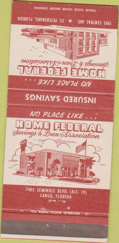 Matchbook Cover - Home Federal Savings St Petersburg FL red 30 Strike