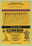Matchbook Cover - Condor Lifts San Leandro CA 40 Strike