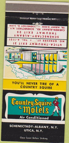 Matchbook Cover - Country Squire Motels Albany Utica NY 30 Strike