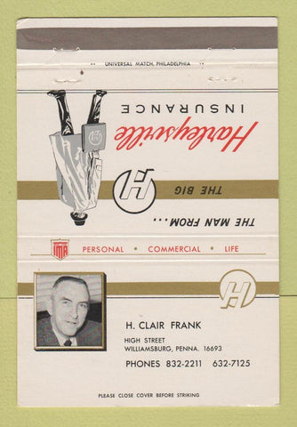 Matchbook Cover - Harleysville Insurance H Clair Frank Williamsburg PA 40 Strike