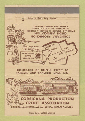 Matchbook Cover - Corsicana Production Credit Association TX Ennis 40 Strike