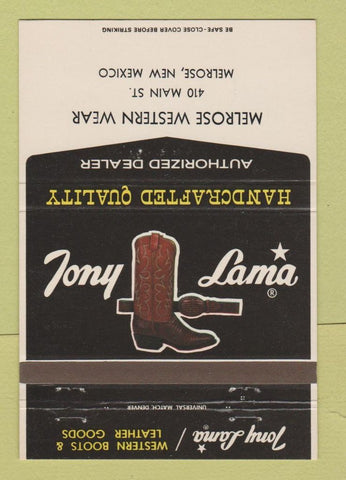 Matchbook Cover - Tony Lama Cowboy Boots Melrose NM 40 Strike